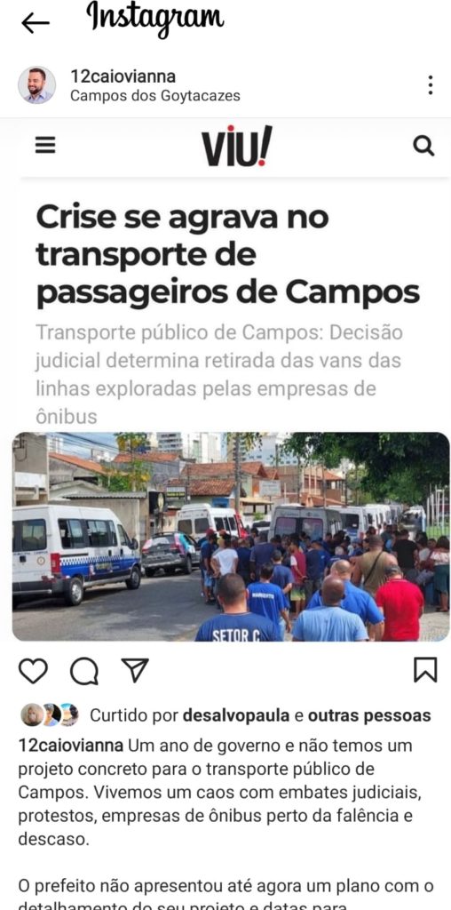 Transporte Campos-RJ: Caio Vianna alfineta Wladimir Garotinho