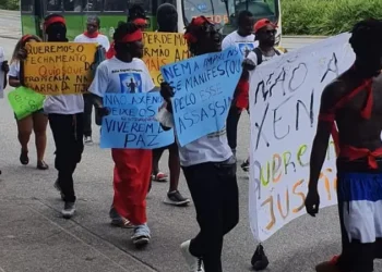 Parentes e amigos de Moïse Kabamgabe fizeram protesto na Barra da Tijuca pedindo Justiça (Foto: Divulgação)