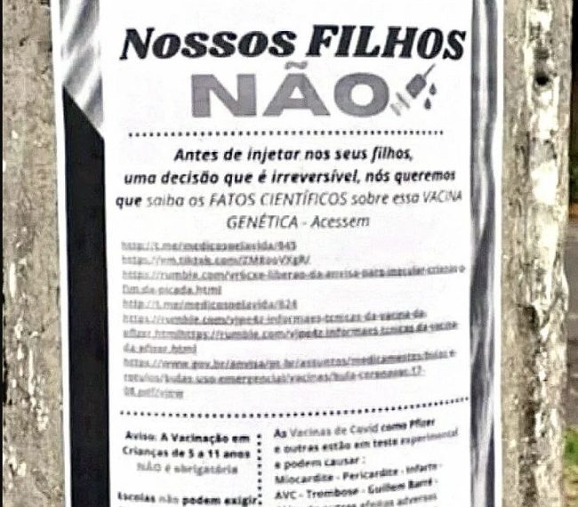 Cartaz chama vacina contra Covid-19 de "veneno" no interior paulista - Foto: Reprodução