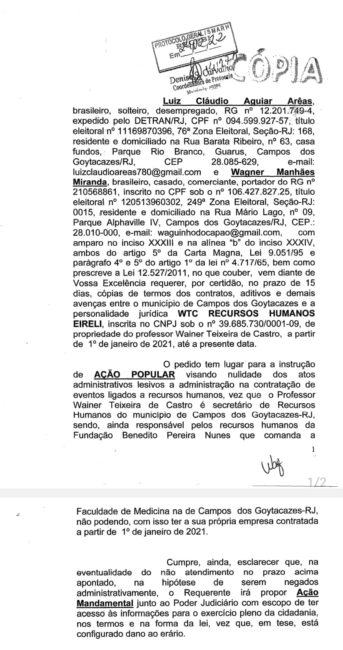 Campos-RJ: Pedido de informações contra secretário de Adminstração