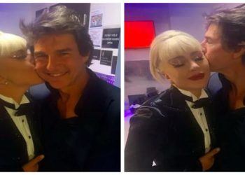 Lady Gaga e Tom Cruise nos bastidores de um show da cantora em Las Vegas (Foto: Instagram)
