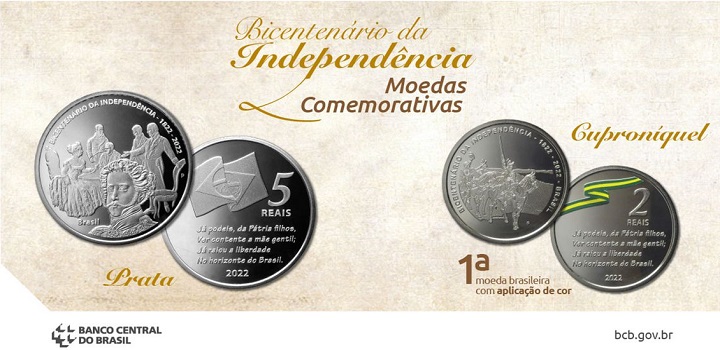 O Banco Central lançou duas moedas comemorativas do Bicentenário da Proclamação da Independência.