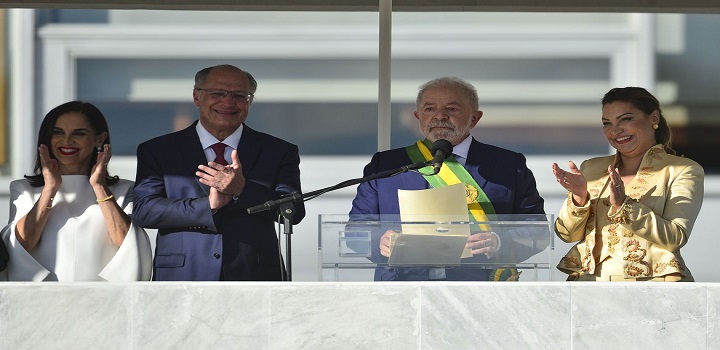 O presidente Luiz Inácio Lula da Silva durante cerimônia de posse, no Palácio do Planalto.