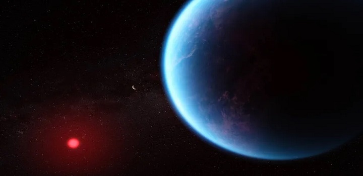 Ilustração do planeta K2-18 b, onde a Nasa pode ter detectado sinais de vida — Foto: Divulgação/Nasa