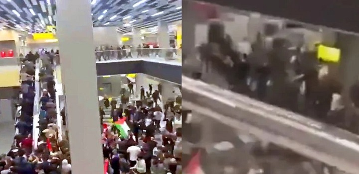 Manifestantes tentaram barrar entrada de israelenses em aeroporto do Daguestão (Reprodução)