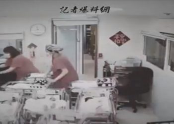 Um grupo de enfermeiras tentou proteger recém-nascidos durante o terremoto que atingiu Taiwan na quarta-feira, em um hospital local.