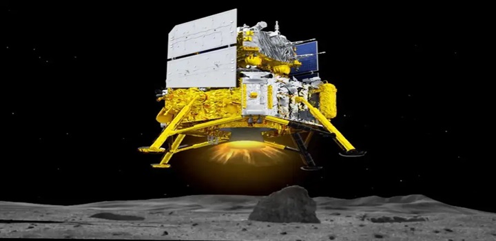 Uma impressão artística da Chang'e 6 pousando na Lua (CGTN)