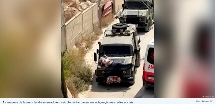 Israelenses amarram palestino em capô de jipe na Cisjordânia