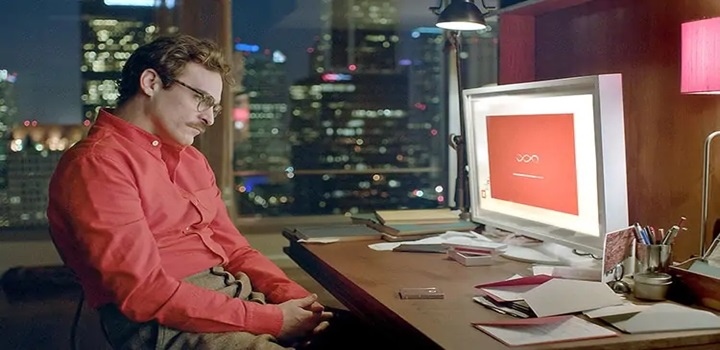 Cena do filme "Her'", onde o protagonista se apaixona por uma IA (Divulgação)
