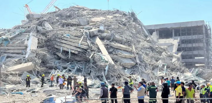 Prédio desabou na Tailândia, país vizinho a Mianmar que também sentiu o terremoto
(Reuters)