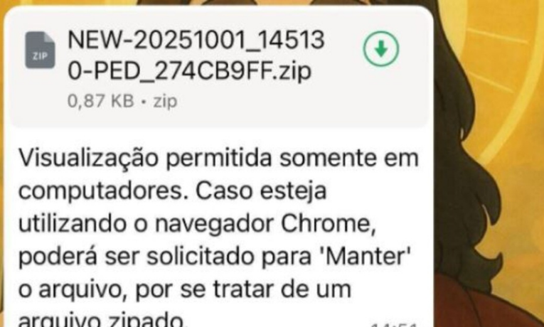 Mensagem real do WhatsApp que induz vítima a baixar vírus Reprodução/Trend Micro
