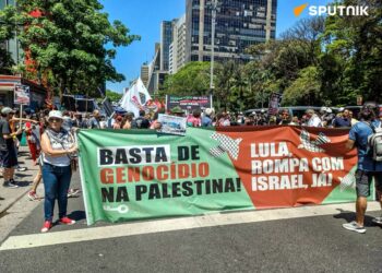 Manifestação pró-Palestina reúne centenas na Avenida Paulista em ato pacífico contra ofensiva de Israel em Gaza.