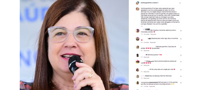 Rosinha Garotinho é internada após reação alérgica a medicamento em Campos