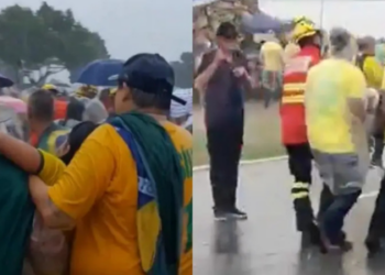 Descarga elétrica atinge ato político em Brasília durante temporal, deixa feridos e aciona equipes do Corpo de Bombeiros.