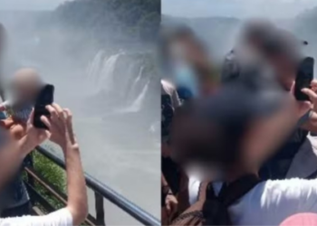 Homem é flagrado com bebê além da grade na Garganta do Diabo e pode sofrer punições