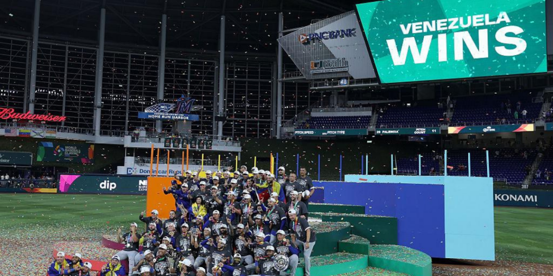 Venezuela celebra conquista histórica no loanDepot Park, em Miami, após derrotar os Estados Unidos na decisão do Mundial de Beisebol 2026.