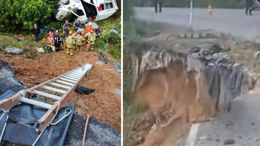 Acidente com van da saúde na RJ-155 deixa 11 feridos em Angra dos Reis. Veículo caiu em ribanceira e passageiros foram levados a hospitais da região.