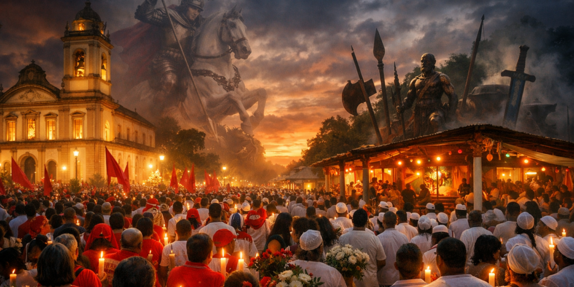 São Jorge e Ògún mobilizam igrejas e terreiros no dia 23 de abril. Veja o significado da celebração, tradições e programação religiosa no Brasil.