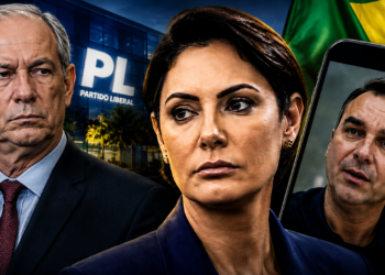 Michelle Bolsonaro publica vídeo contra aliança do PL com Ciro Gomes e expõe tensão com Flávio, Eduardo e Carlos Bolsonaro.