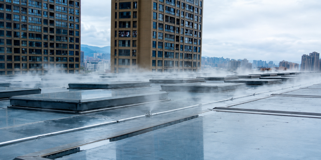 Sistema de “chuva artificial” instalado em prédios chineses viraliza ao prometer alívio contra o calor extremo em áreas urbanas.