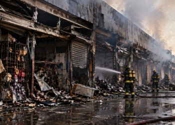Incêndio atinge seis boxes do Shopping Popular Michel Haddad, no Centro de Campos. Bombeiros controlaram as chamas após cerca de três horas.