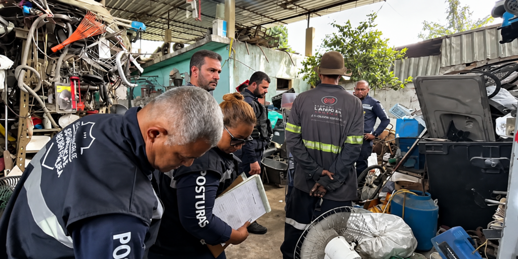 Fiscalização vistoria cinco depósitos de recicláveis e um bar no Centro de Campos. Um estabelecimento foi notificado por possíveis irregularidades.
